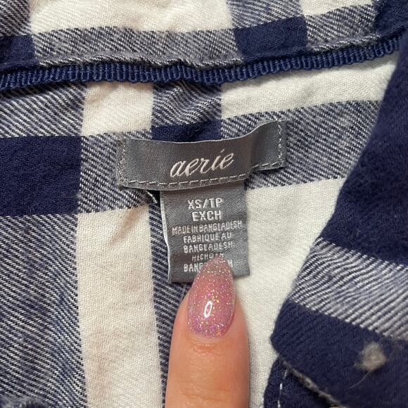 AERIE Blue White Plaid Romper Longsleeve Button Up XS Extra Small NWT - Picture 4 of 9